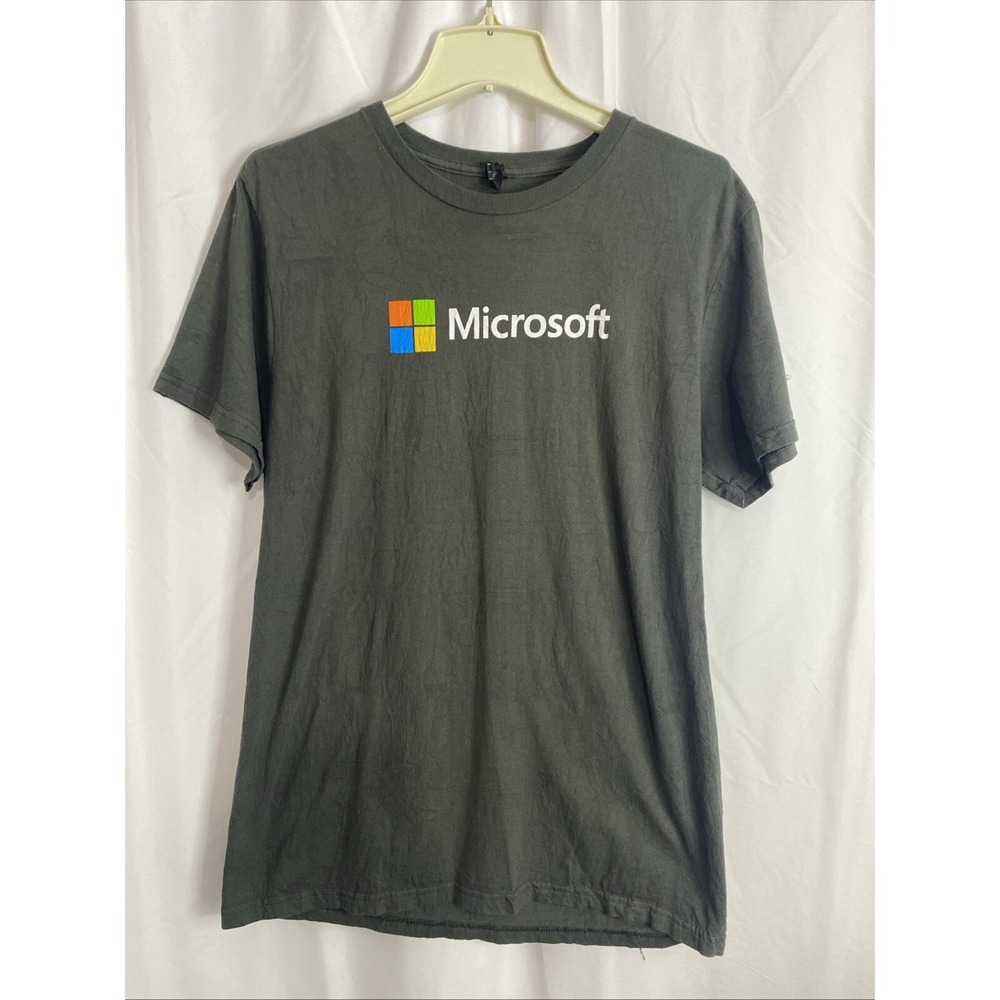 Microsoft Graphic T-Shirt Mens Medium Gray Excellent Short Sleeve Cotton‎ Logo